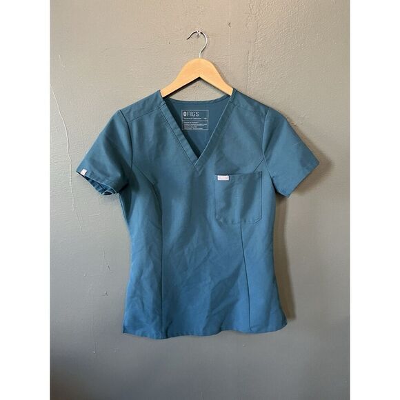 Figs Womens Green Short Sleeve Medical Scrub Top V-neck Size XS - Picture 1 of 3